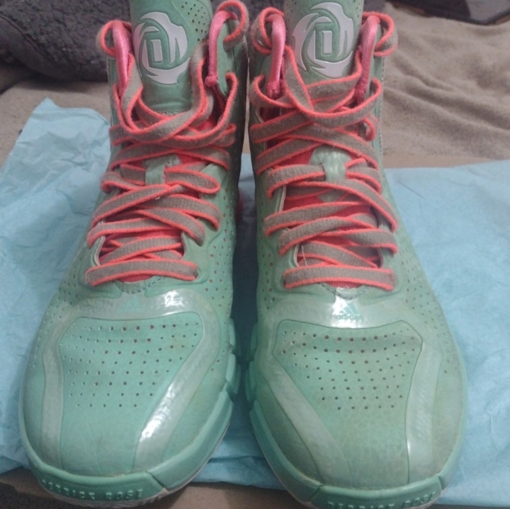 ADIDAS DERRICK D ROSE 4 BOARDWALK GREEN PINK TEAL BASKETBALL SHOES MENS SIZE 6.5